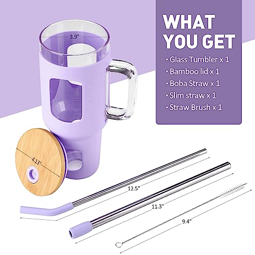 Glass Tumbler with Straw and Lid (Purple / 40 Ounces)