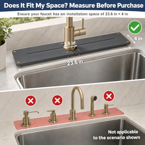 2PCS Stone Faucet Mat for Kitchen Sink (24"x 4" - Dark Gray - Gold)