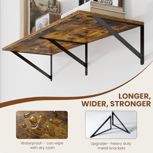 32W x 12D Deep Floating Shelves Set of 2 Rustic Brown (Rustic Brown With Black Metal Bracket / 32Wx12Dx5.8H)