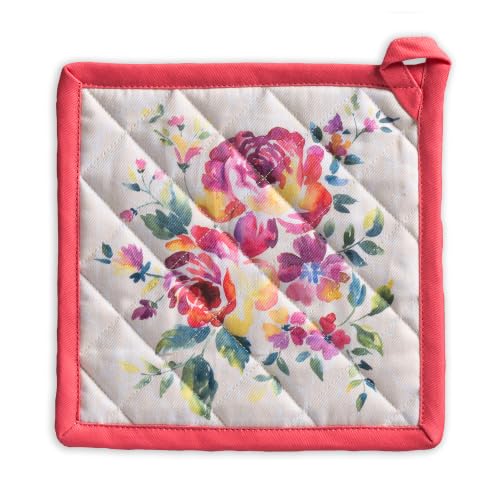 Pot Holders 100% Cotton Potholders (081 - Rose Garden / 8" x 8" (Pot Holder Pack of 1))