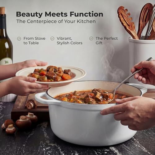 6.4QT Enameled Cast Iron Dutch Oven Pot with Lid (White / 6.4 Quart)