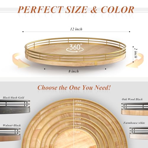 12 Inch Farmhouse Oak Lazy Susan Cabinet Organizer