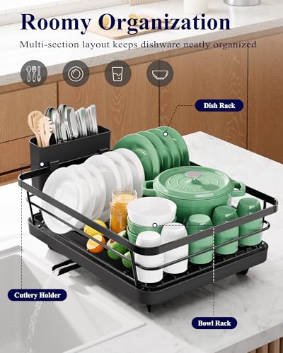 Dish Drying Rack for Kitchen Counter (Black / 12''W x 15.5''L - 1 Tier)
