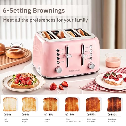 Toaster 4 Slice Retro Stainless Steel with Extra Wide Slots Bagel