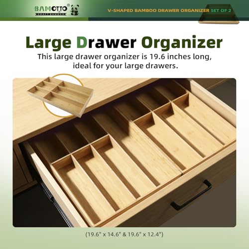 13 Slot V Shaped Bamboo Drawer Organizer Set of 2 (Bamboo (V-Shaped 2 Piece Set - L) / 19.6" L x 27" W x 2.1" H)