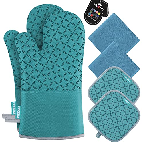 Oven Mitts and Pot Holders 6pcs Set (Lake Blue)