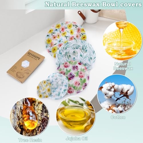 5Pcs Reusable Beeswax Elastic Bowl Covers for Bread Proofing and Food Cover (Little Daisy)