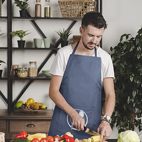 Unisex Cotton Apron With Printed Pocket Blue 24x36