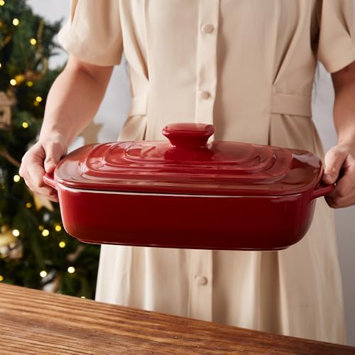 Large Ceramic Casserole Dish with Lid (Red)