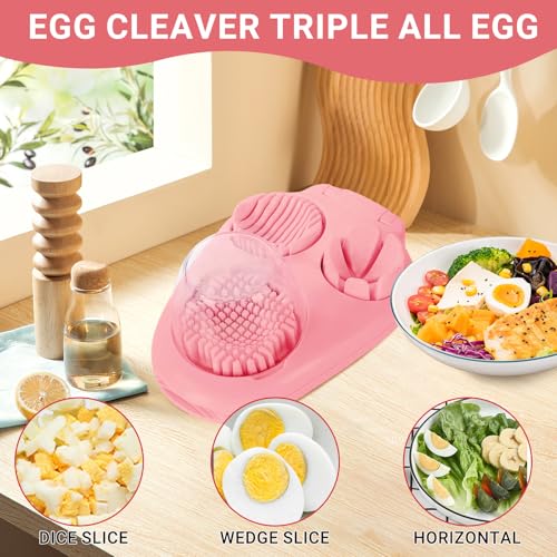 Multi Use Heavy Duty Egg Slicer 3 Modes (1 Pack Pink Stainless Steel Egg Slicer)