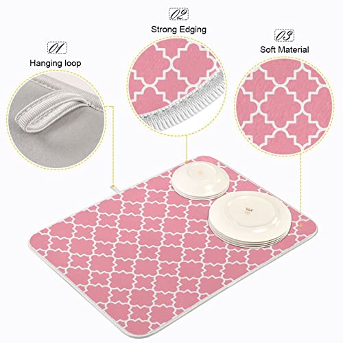 Super Absorbent Dish Drying Mat (Pink Moroccan / 18" x 24")