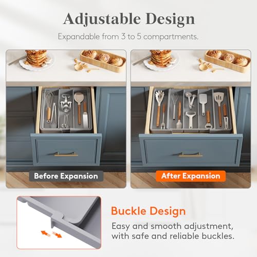 Utensil Organizer for Kitchen Drawers (Gray / Medium(11-18''W x 14''D))