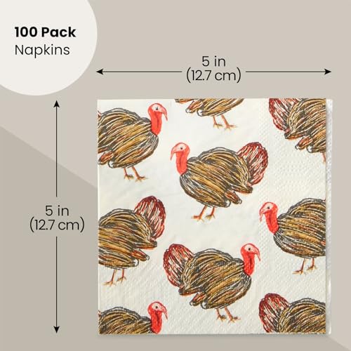 100 Pack Turkey Thanksgiving Cocktail Napkins for Party Supplies (100 Pack)