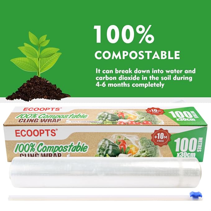 100% Compostable Plastic Cling Wrap Dispenser With Slide Cutter 12 inch Food Service Cling Film Wrap Roll
