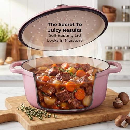 7.7 Quart Enameled Cast Iron Dutch Oven Pot with Lid (Pink / 7.7 Quart)
