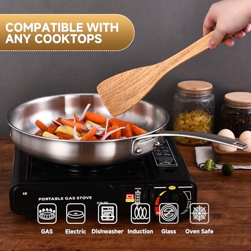 8.5-10-12 Inch Stainless Steel Pans Set with Lid, Detachable Handle
