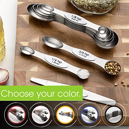 Stainless Steel 8 Magnetic Measuring Spoons for Kitchen (White / 1-Pack)
