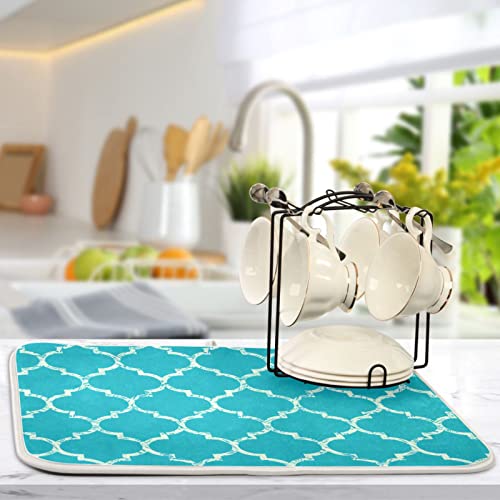 Super Absorbent Dish Drying Mat (Beautiful Grunge White Morrocan Trellis / 16" x 18")