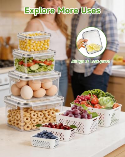 4 Pack Fruit Storage Containers for Fridge Fresh Berry Keeper with Colander (4 Pack-S Produce Savers)