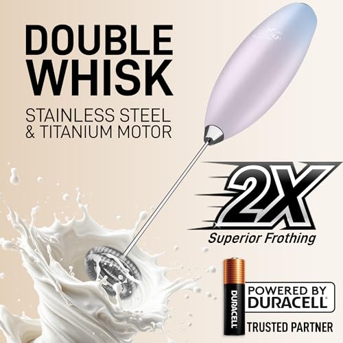 Powerful Milk Frother Wand With Duracell Batteries (Twilight Cloud / Double Whisk + Batteries)