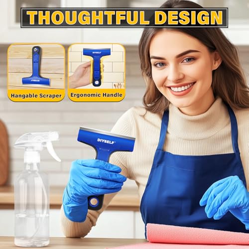 Razor Blade Scraper with 10 Extra 4" Blades (10PCS Metal Blades / Blue)
