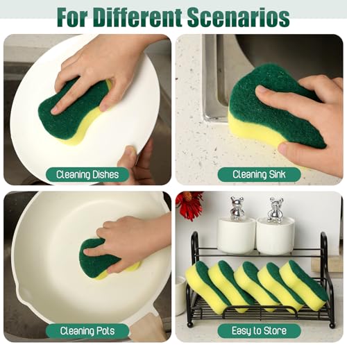 1000 Pcs Individually Wrapped Sponges Kitchen Bulk Non Scratch Scouring Sponges for Dishes Household Cleaning Travel Apartments Hotel Car (Yellow Green)