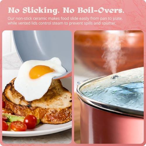 Premium Non Toxic Ceramic Cookware Set (12 Piece Kit / Coral Pink)