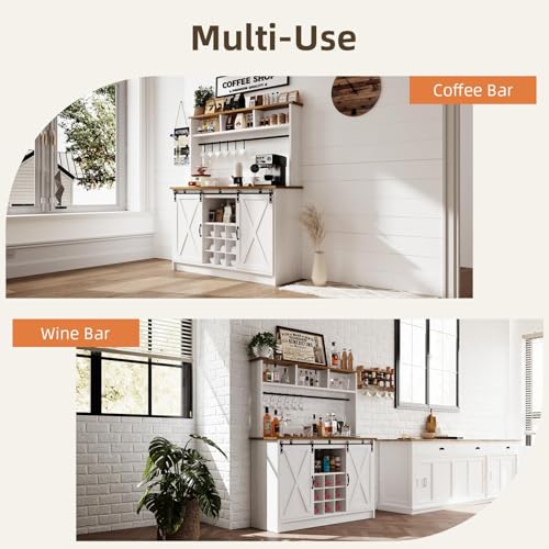 47" Farmhouse Coffee Bar with Storage Hutch & Wine Rack (48Inch / White)
