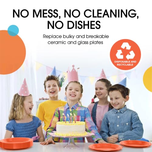Exquisite Party Solids Sturdy Orange Plastic Plates 7" Cake Plates 100 Pcs (7 inch / Orange)