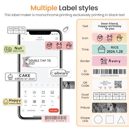 D30 Mini Bluetooth Label Maker Machine with Tape Portable Printer