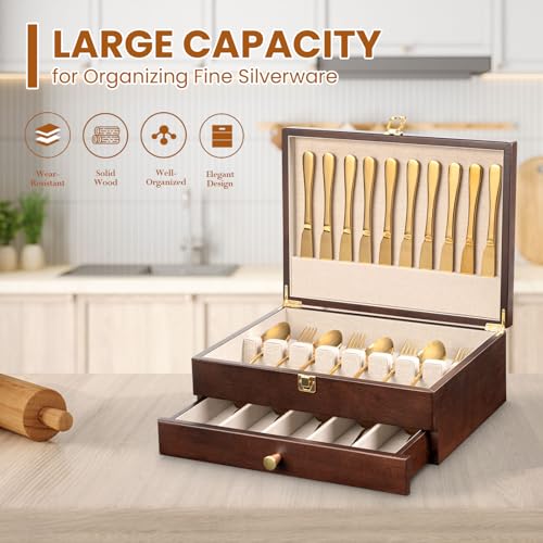 Silverware Storage Box (2 Layer Walnut)