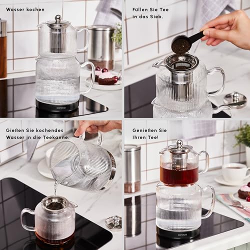 Kelly Midi Borosilicate Glass Teapot Set with Infuser (2 L / 1 L / Kelly Glass)