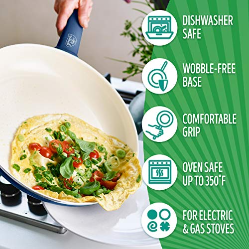 Soft Grip Healthy Ceramic Nonstick 12 Piece Cookware Pots and Pans Set (12 Piece Cookware Set / Blue)