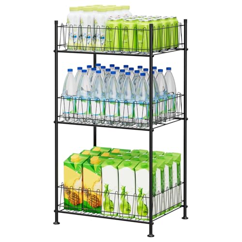 Water Bottle Organizer 3 Tier Water Bottle Holder Storage Rack Metal Drink Beverage Soda Can Organizer Shelf Stand for Floor Pantry Kitchen Classroom Food Storage