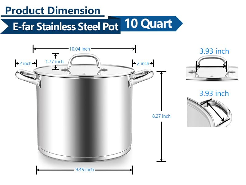 10 Quart Pot Stainless Steel Stock Cooking Pot with Glass Lid for Soup Canning Stewing Simmering