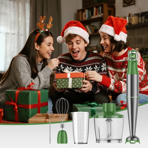 Immersion Blender Handheld 5 in 1 Hand Blender Set 1100W Heavy Duty (Green / 5 in 1)