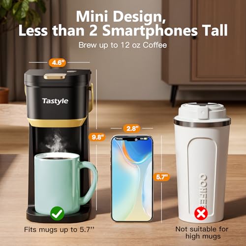 Mini Single Serve Coffee Maker for K Cups and Grounds with Handle (Black and Gold)