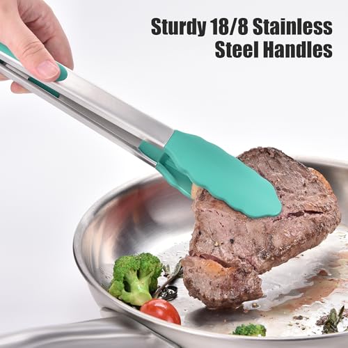 Kitchen Tongs with Silicone Tips for Cooking Serving (Set of 2 (9+12in) / Aqua Sky)