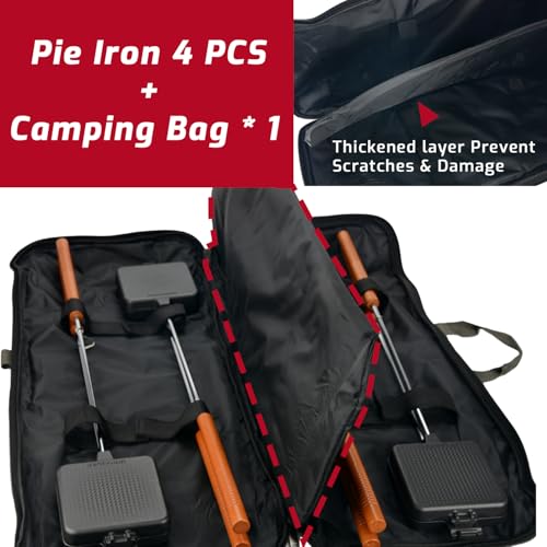 Campfire Pie Iron 4.9" Large Cast Iron Sandwich Maker for Camping (Classic Handle 4 Pcs)