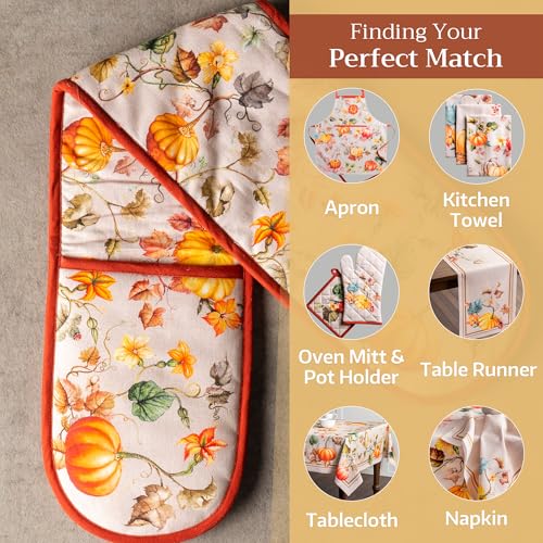 Double Oven Mitts 100% Cotton Double Oven Glove (096 - Potiron / 7" x 35" (Double Oven Mitt))