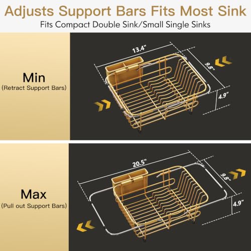 Gold Dish Drying Rack in Sink with Utensil Holder (Gold / For 10"-12"w Sink)