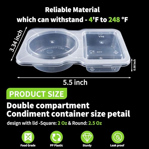 40 Pack 4.5 Oz Double Compartment Condiment Container With Lids (40 Count)