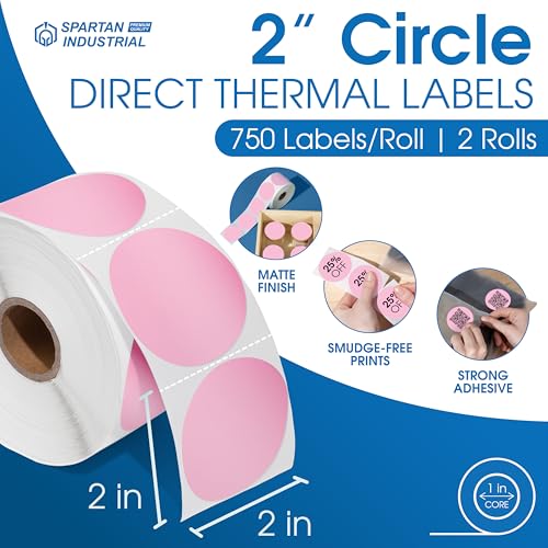 2" Circle Pink Direct Thermal Labels (Pink)