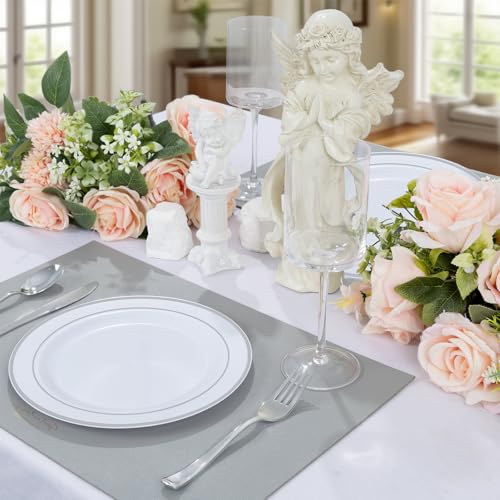 100PCS Silver Plastic Plates (Silver / 100 PCS)