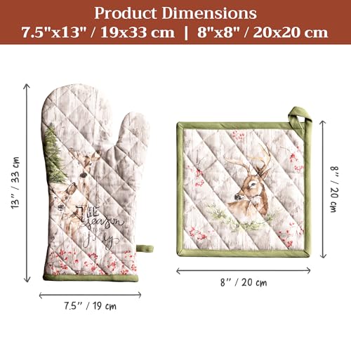 100% Cotton Oven Mitt & Pot Holder Set (091 - Mountain Life / 7.5" x 13" & 8" x 8" (Oven Mitt & Pot Holder))