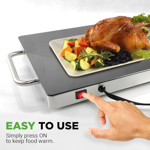 Electric Hot Plate Tray Dish Warmer with Black Glass Top (16.5 x 11 inches)