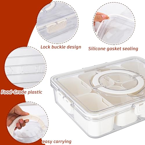 Divided Serving Tray with Lid and Handle (White-2 Packs)