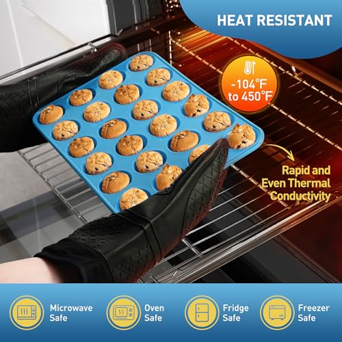 2 Pack 24 Cups Silicone Mini Muffin Pan with Metal Reinforced Frame Silicone Molds Cupcake Pans Tray Egg Bites Circle Cookie Molds Muffin Tin Tart Pans Baking Sheet Set for Breakfast Sandwiches (2pc: 24-Cup Mini / Morandi Blue)