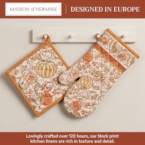 100% Cotton Oven Mitt & Pot Holder Set (127 - Pumpkin Spice / 7.5" x 13" & 8" x 8" (Oven Mitt & Pot Holder))