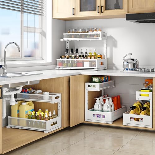 2 Pack 17IN Depth Under Sink Storage Organizer (White / 2 Pack-17"Dx11.4"-16.14"H)